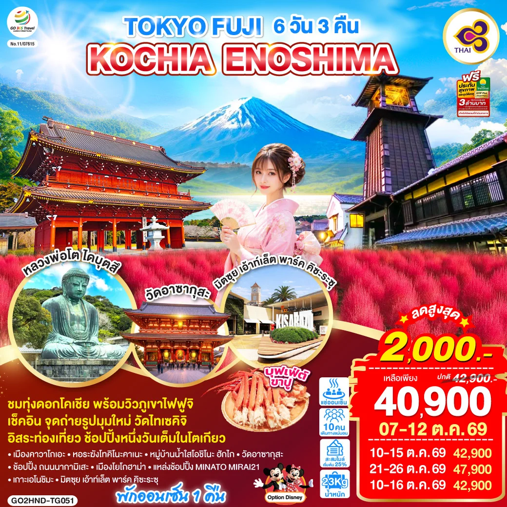 ทัวร์ญี่ปุ่น TOKYO FUJI KOCHIA ENOSHIMA 6วัน 3คืน (TG)